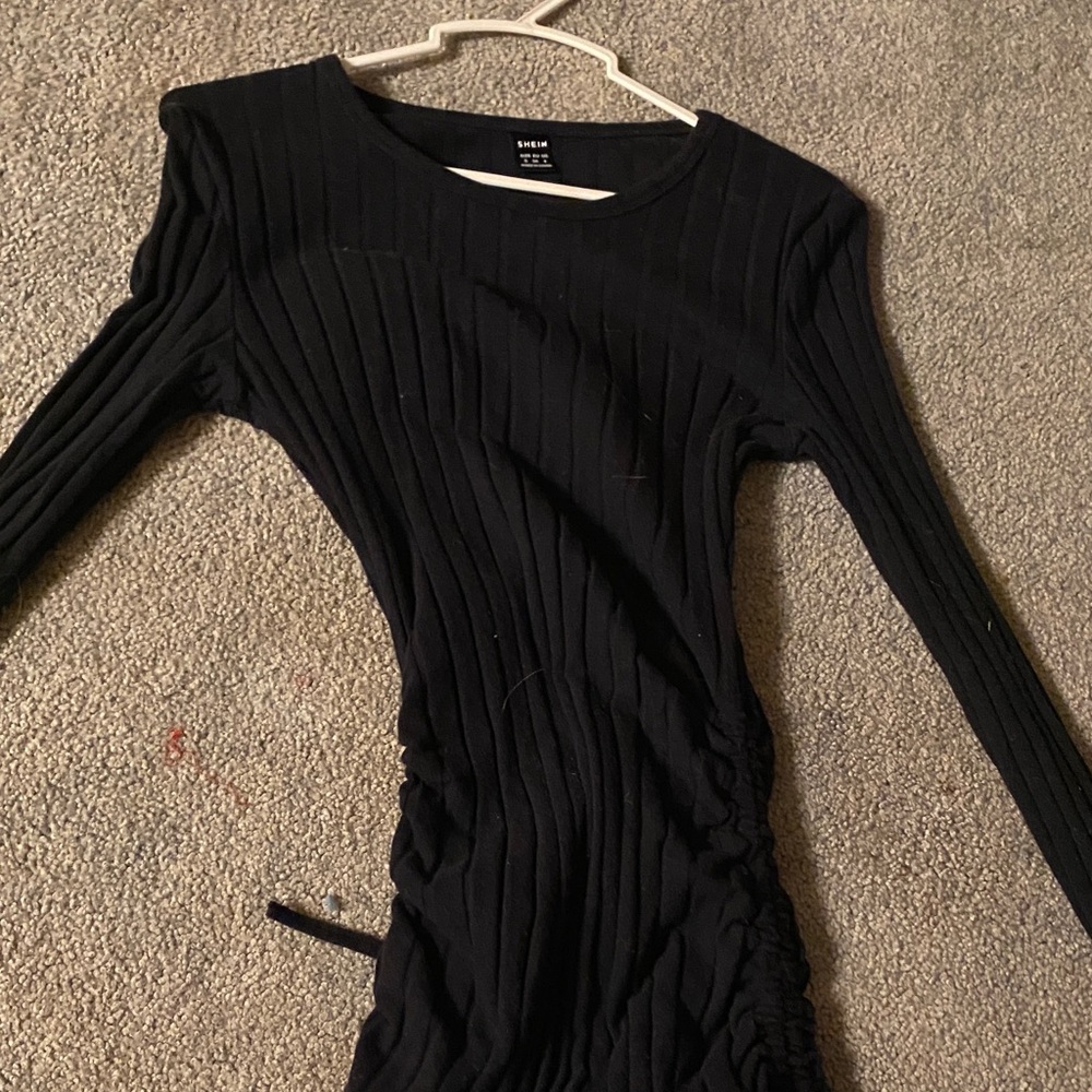 SHEIN Black Long Sleeve Ribbed Dress